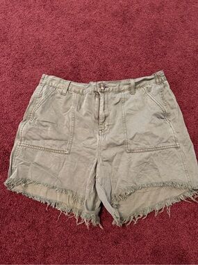 aerie Olive Green High-Rise Frayed Hem Shorts